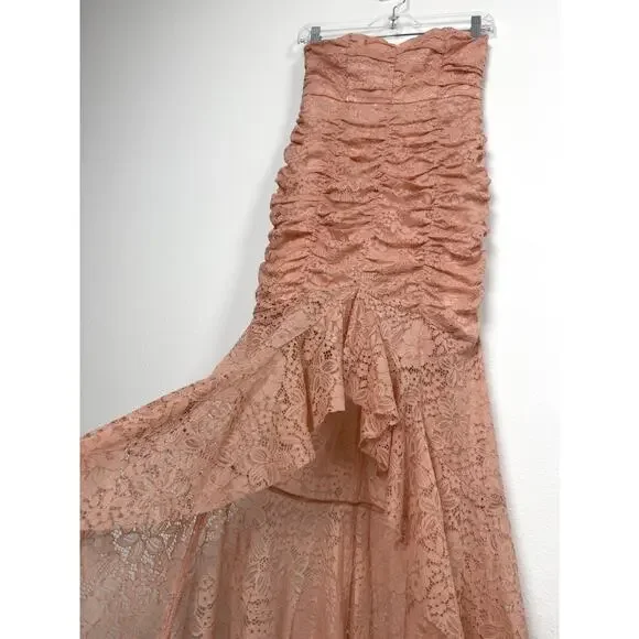 NBD Dainty Lace Dress Womens XS Pink Floral Strapless Ruffle Gown Maxi Romantic - Picture 5 of 14